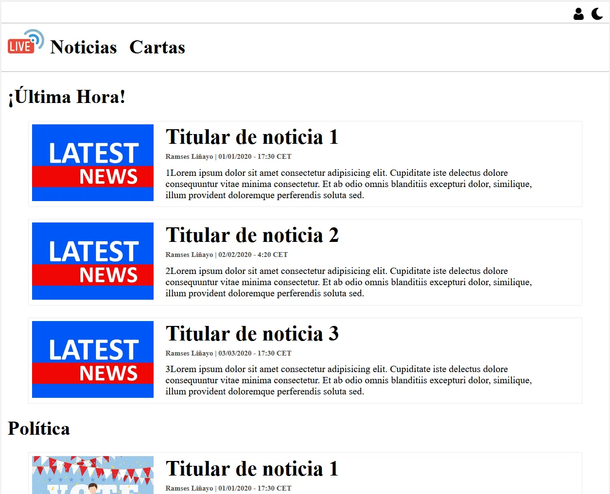 notNews con una lista de titulares bajo la sección Última hora.